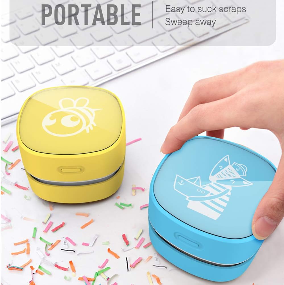 ODISTAR Desktop Vacuum Cleaner,Mini Table dust Sweeper Energy Saving,High Endurance up to 400 mins,Cordless&360º Rotatable for Cleaning Hairs,Crumbs,Computer Keyboard of Gifts for Kids (Pink)