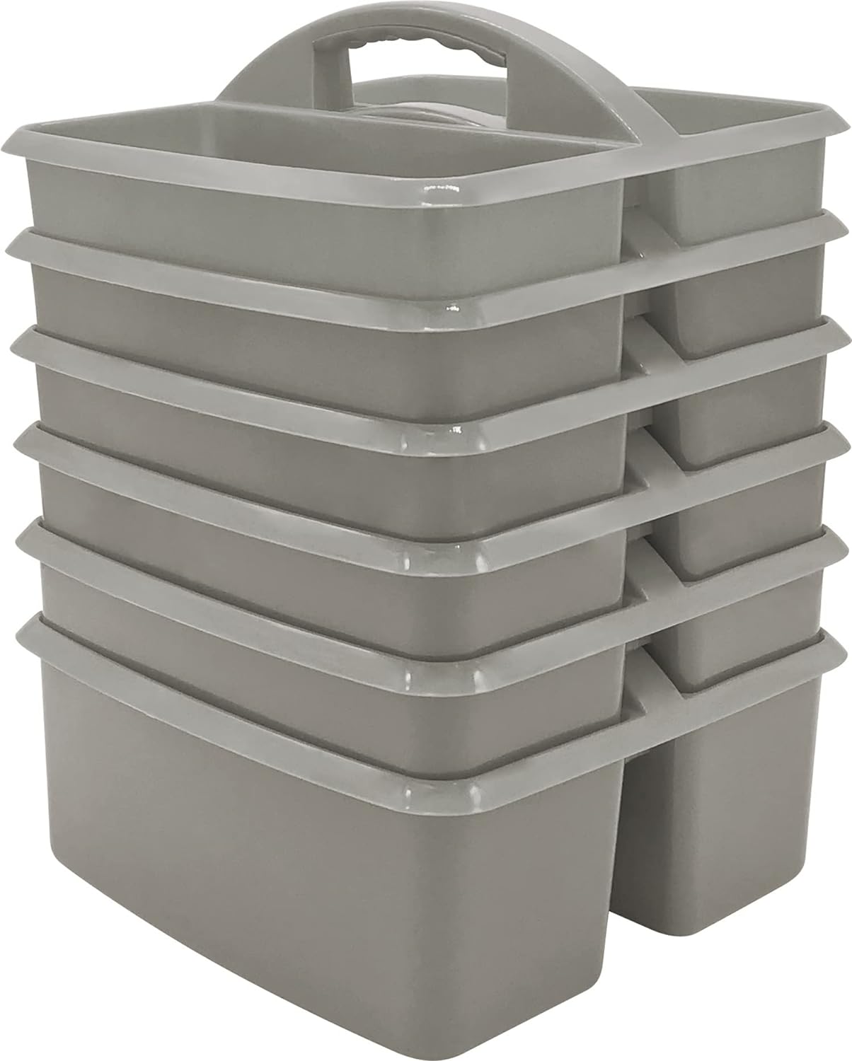 Teacher Created Resources Gray Portable Plastic Storage Caddy 6-Pack for Classrooms, Kids Room, and Office Organization, 3 Compartments