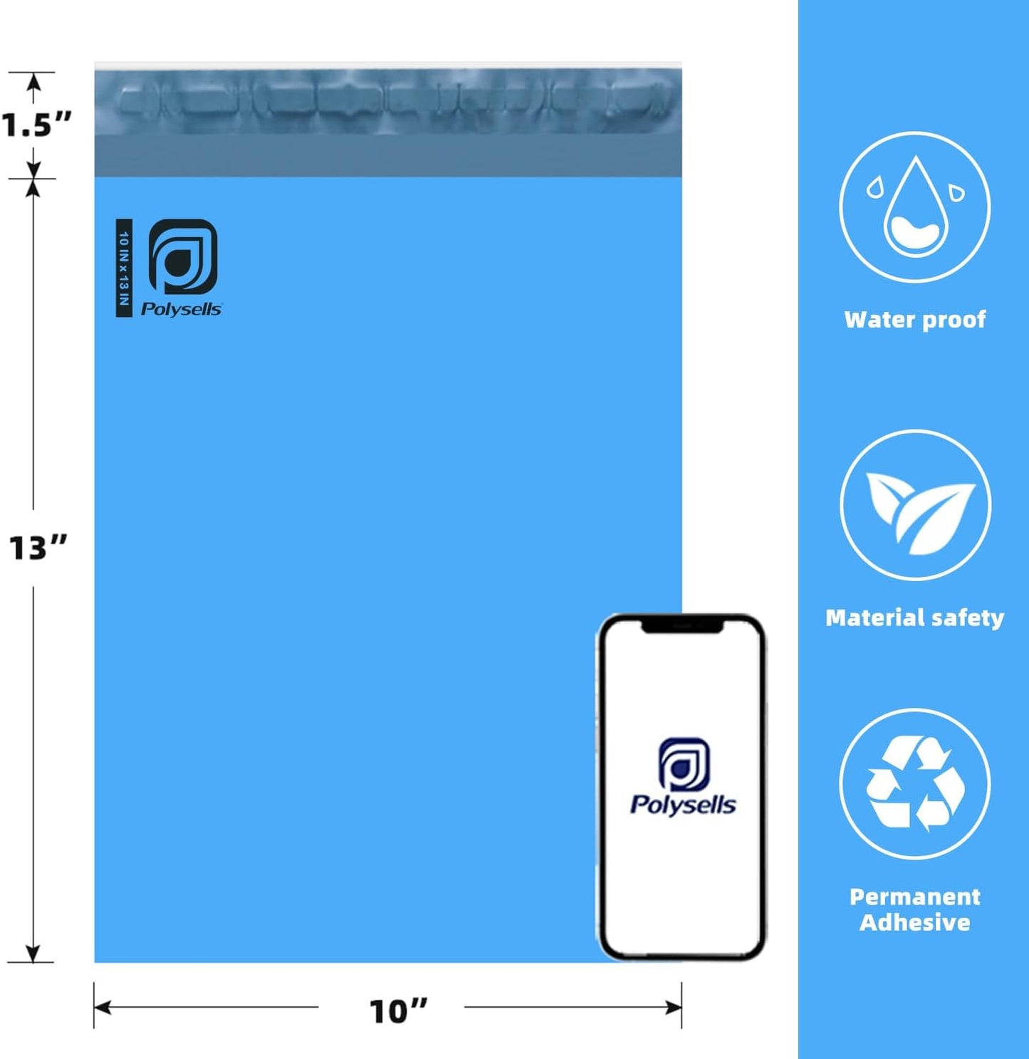 POLYSELLS 1000 pcs 10x13 Inches Blue Poly Mailers Shipping Envelopes, Strong Adhesive Sealing, Waterproof, and Tear-resistant Postal Mailing Bags for Clothing, Books, and Accessories