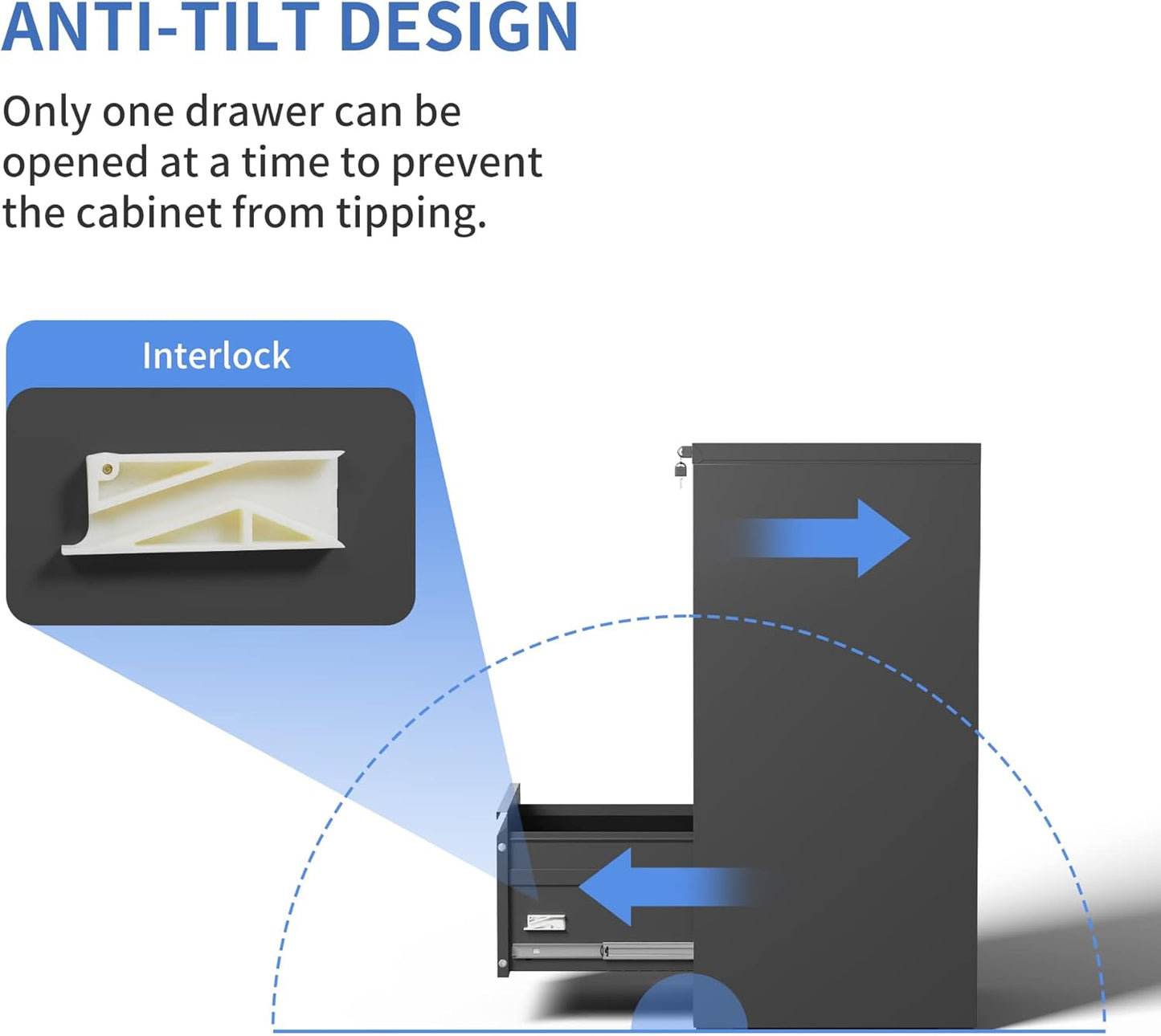 3 Drawer File Cabinet with Lock, Vertical File Cabinet with Lock, Locking File Cabinet Hanging Files for A4/ Legal/Letter, Require Assembly, Black