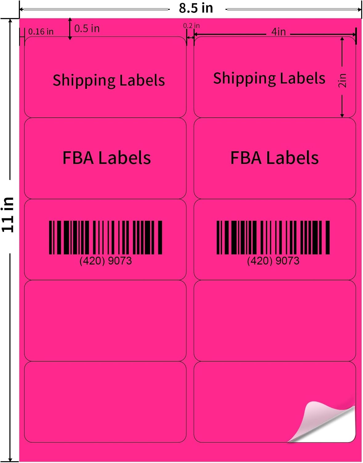 Shipping Labels Stickers, 2"×4" Printable Mailing Label for Laser/Inkjet Printing- Matte, Permanent Adhesive Labels Stickers (Fluorescent Pink)