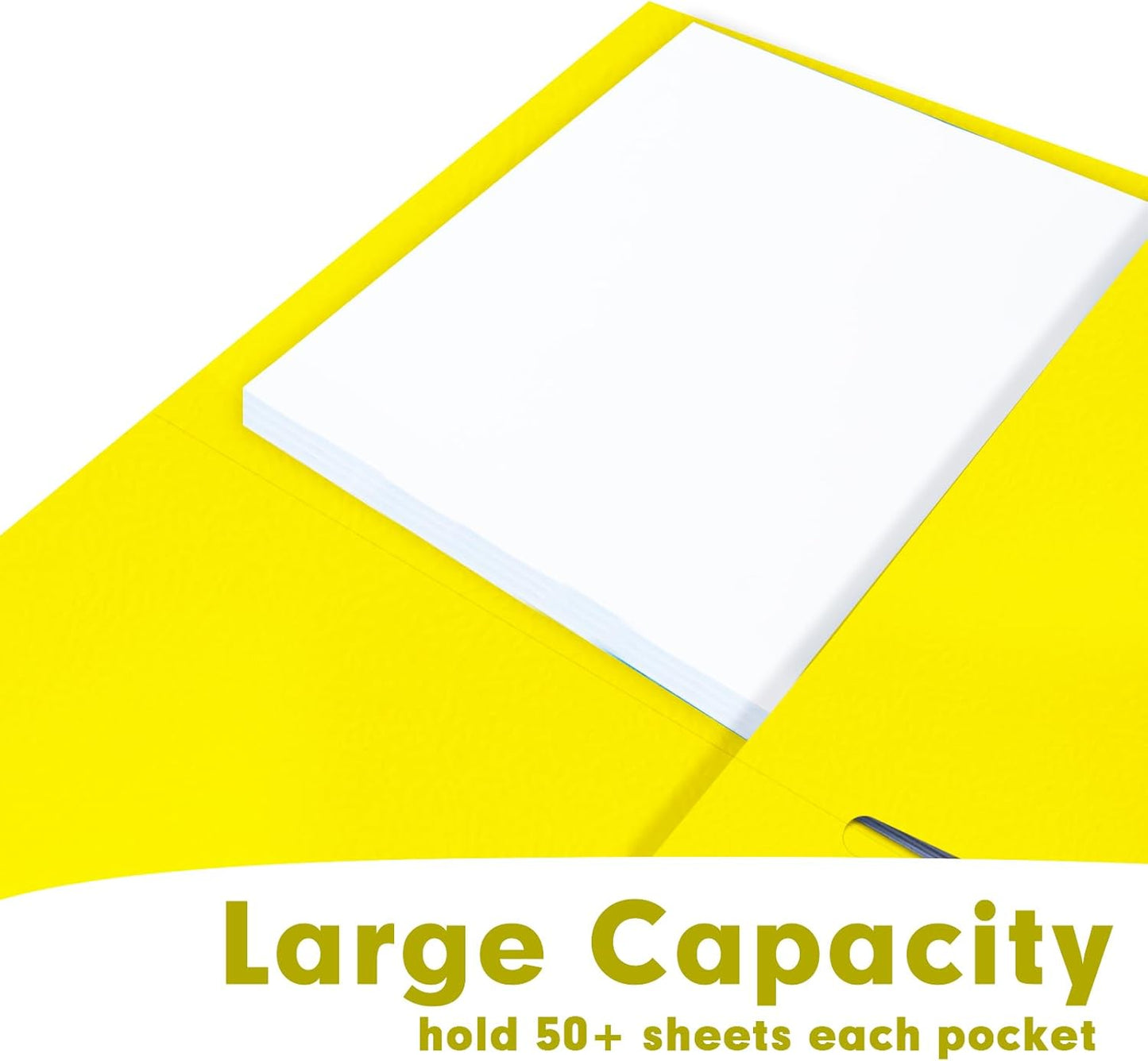 Two Pocket Folders, RAZCC 50 Pack 2 Pocket Folders Fit Letter Size Paper, Paper Folders with Pockets for School Office Business Home, Yellow