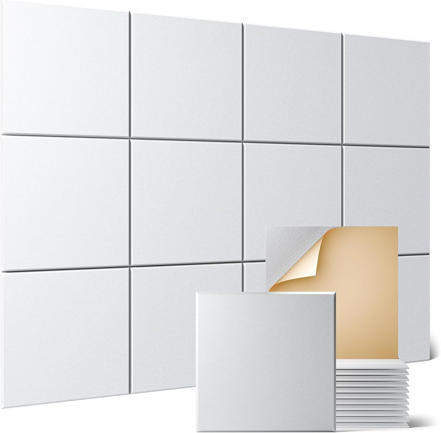 Sonicism 12 Pack Acoustic Wall Panels with Self-Adhesive, 12" X 12" X 0.4" Sound Proof Foam Panels, Decorative Soundproof Wall Panels, Sound Proof Absorbing Tiles for Home & Offices, White