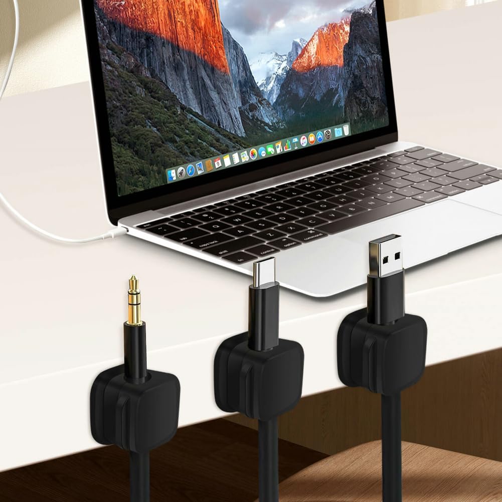 18 Pack Cord Organizer Holder, Magnetic Cable Clips Management, Easy Adhesive Phone Charging Cable Keeper, Hide Or Organize Desk Cable for Kitchen, Office, Car, Nightstand（White and Black）