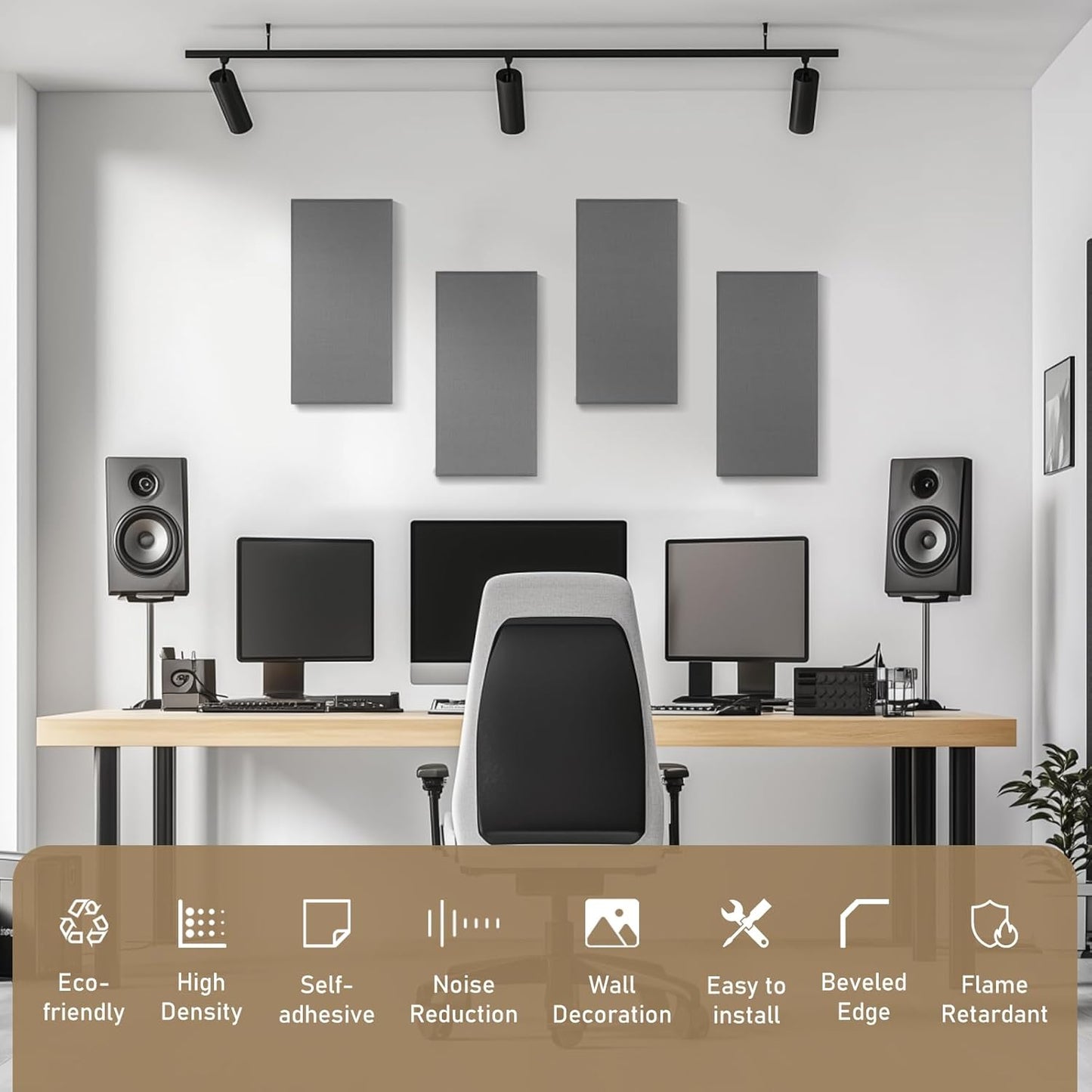 Fabric Sound Proof Foam Absorbing Acoustic Wall Panels 23.6’’x11.8’’ 4PCS Noise Cancelling for Room Home Studio Office Theater, Gray