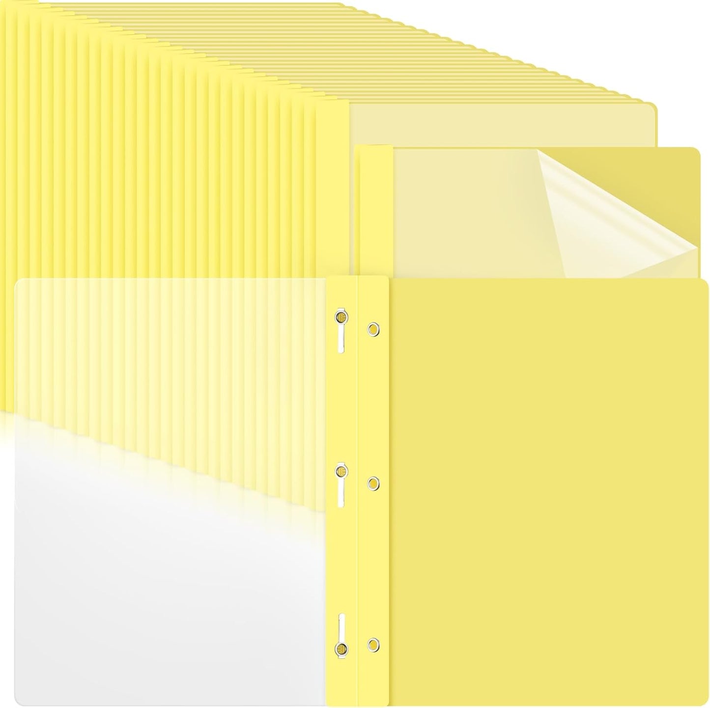 48 Pack Plastic Report Covers with 3 Prongs Presentation Folders Bulk, 100 Sheet Capacity, Clear Front Report Covers for Presentation Document Paper School Office Supplies (Yellow)