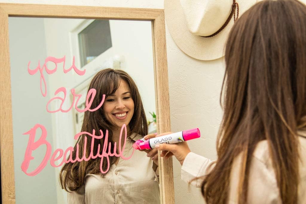 Glass Pen Window Marker: Liquid Chalk Pens for Glass, Whiteboard Markers with Washable Paint - Graduation, Car Windows, Mirror Pen, Storefront, Wedding, Parade, Party & Holiday (Pink, Jumbo Tip)