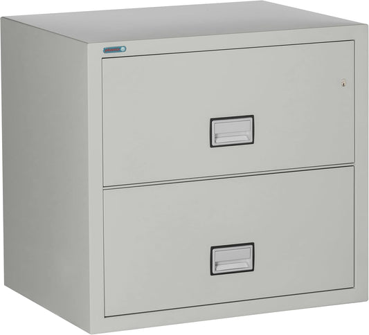 31 inch Wide 2-Drawer Lateral Fireproof File Cabinet – Legal and Letter Size Filing – Key Lock – Water Resistant – Fire Safe and Impact Rated – Light Gray Finish – Model LAT2W31LG
