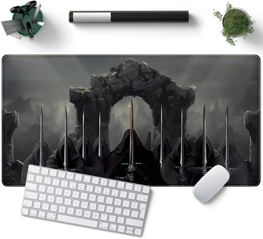 Knight Dark Grey Desk Pad Mat Anime Playmat Mouse Pad Gaming Large Mousepad for Desk Computer Pc Laptop Pad for Men, Equipped with Waterproof Storage Bag Non-Slip (31.5x15.7 in)