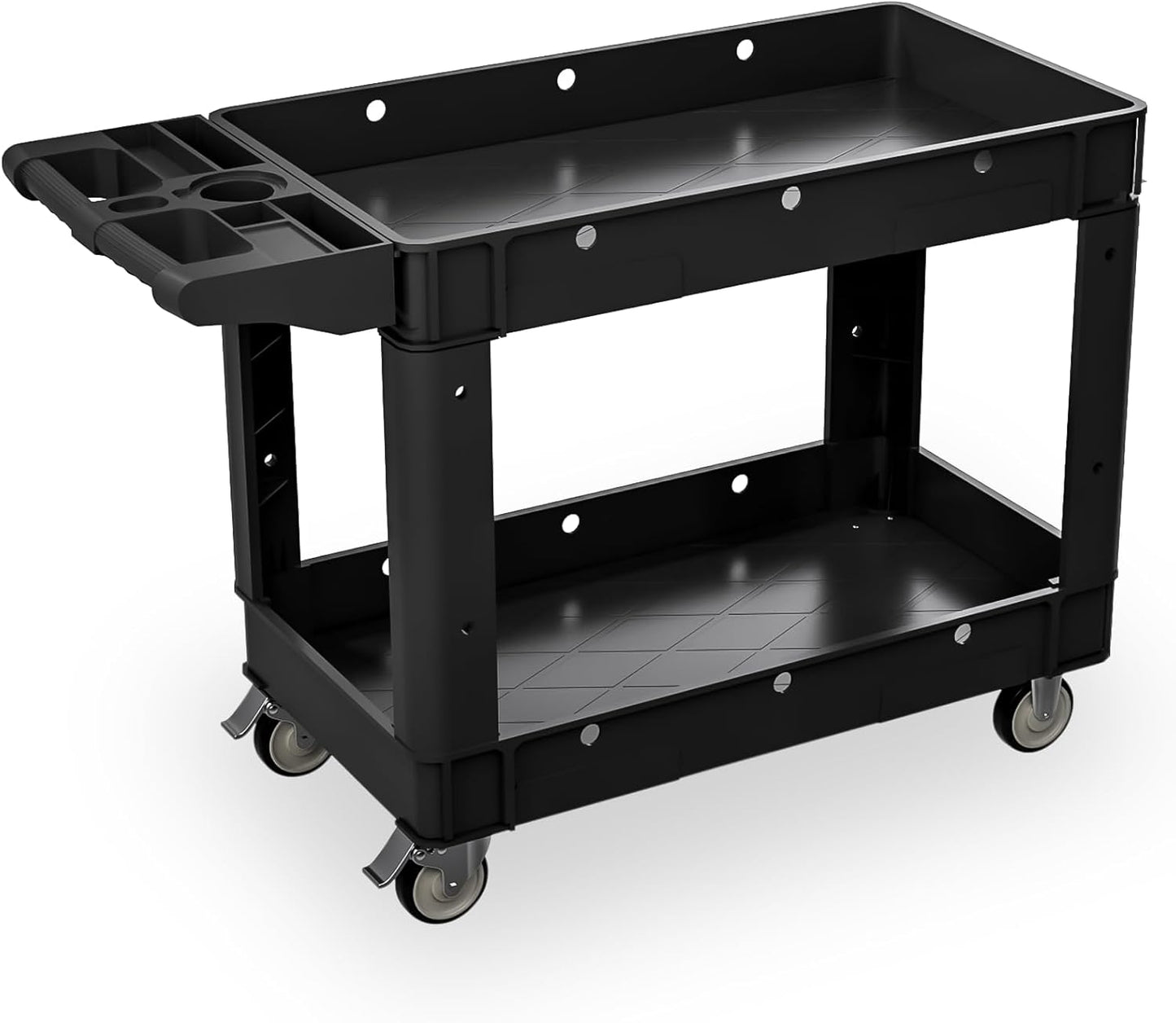 Commercial Grade 2 Shelf Utility Cart with Wheels - Rolling Tool Trolley, Heavy Duty Service Push Cart for Business Warehouse Office Restaurants Ecommerce Garage