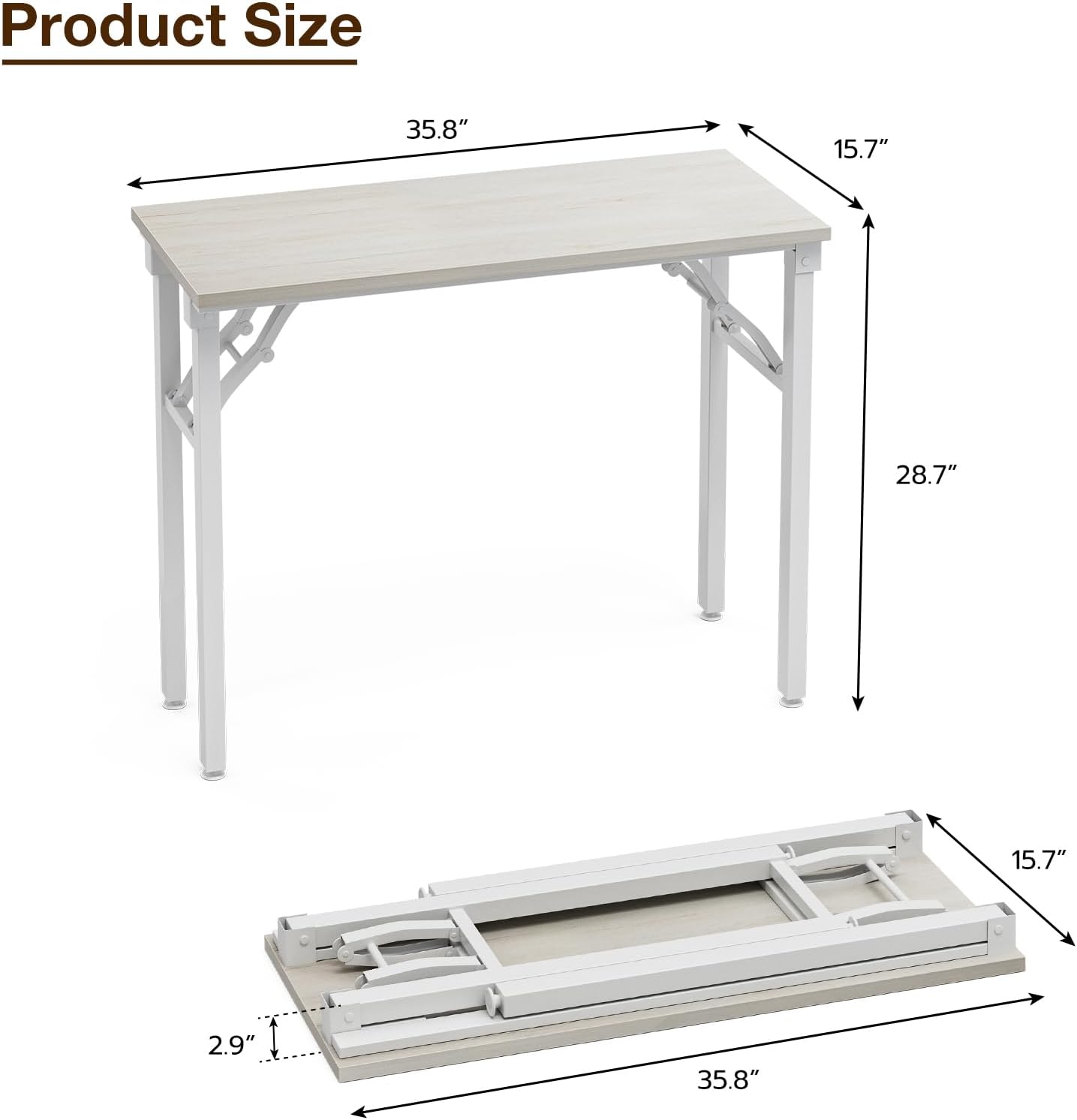TEMI Small Computer Desk Folding Table - 35.8" Foldable Office Desk, No Assembly, Perfect for Small Spaces in Bedroom, Dorm, or Apartment, Portable Mini Desk or Study Table Compact Design, White Ash