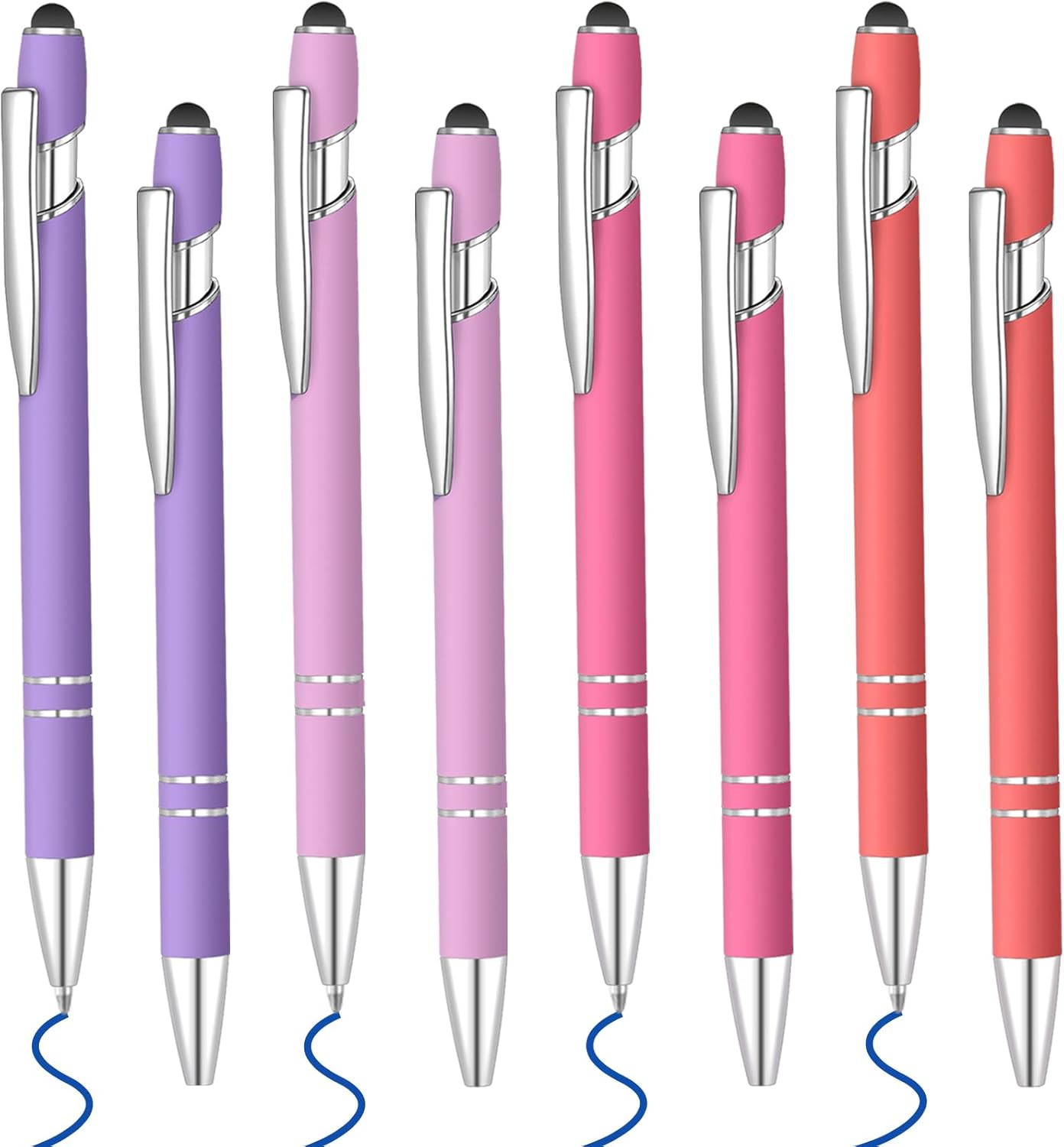 8 Pcs Blue Ink Ballpoint Pen with Stylus Tip 2 in 1 Stylus Ballpoint Pen Metal Pens Stylus Pen for Touch Screens School Office Coworkers (Multicolor Pink)