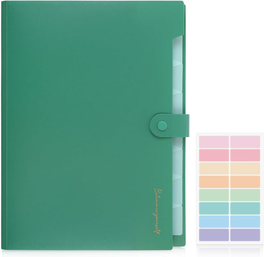 SKYDUE Expanding File Folder, Accordion File Organizer with 8 Pocket & Inner Card Pocket, Expandable Document Paper Receipt Holder for School Office Hospital, Letter/A4 Size Green