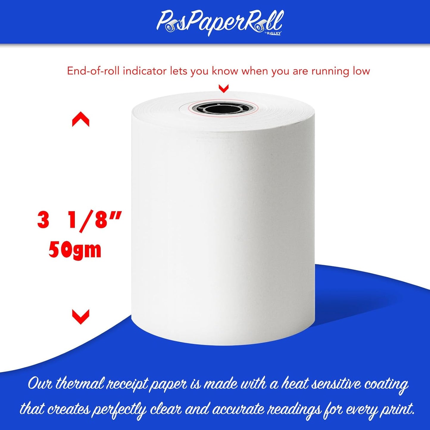 3-1/8 X 230 Thermal Paper Compatible with Star CT-S300 Tsp 100 BPA Free 50 rolls by Rollxy (50gm Thickness)