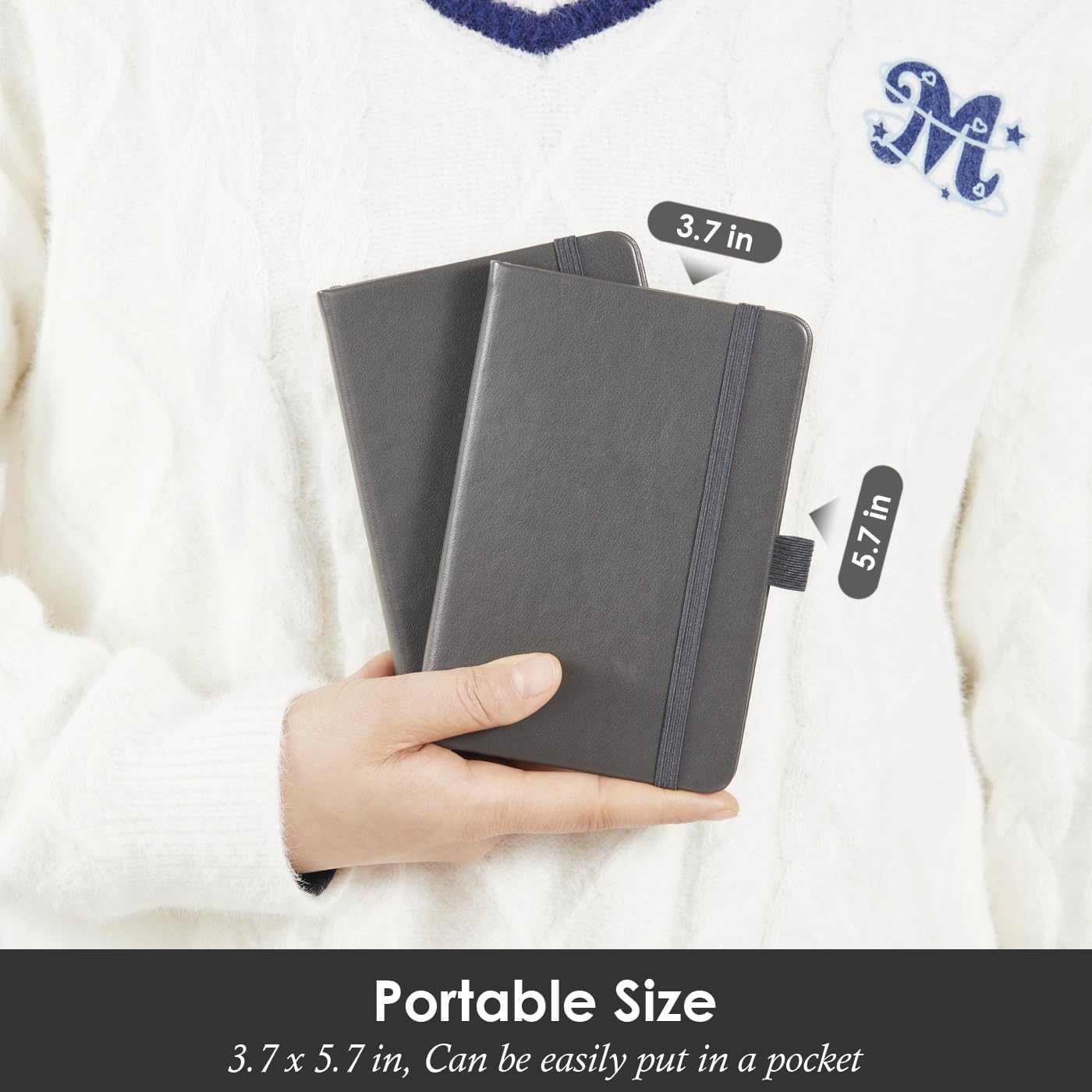 Small Pocket Notebook Journal for Men/Women, 3 Pack A6 Mini Small Notepad Note Book 3.7" x 5.7" with Pen Holder for Work Travel Writing, Leather, Grey