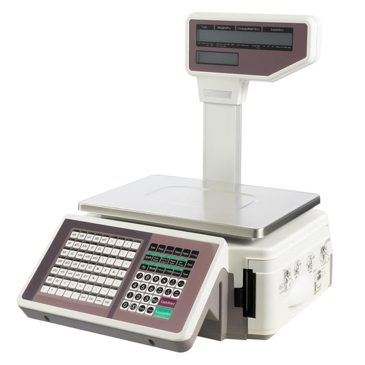 30kg/66lb Commercial Label Printing Scale - Barcode & Receipt Printer, Dual-Screen LCD, 63 Shortcut Keys, USB/App Connectivity for Supermarket, Retail, Grocery Store POS System