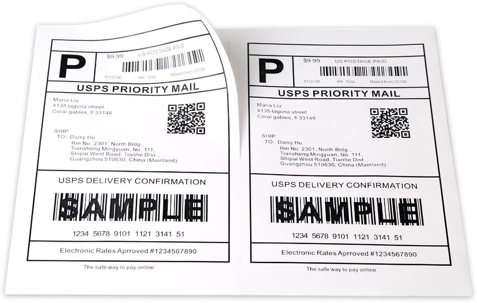 [500 Sheets; 1000 Labels] Half Sheet Self Adhesive Shipping Labels for Laser & Inkjet Printers, 8.5" X 5.5"