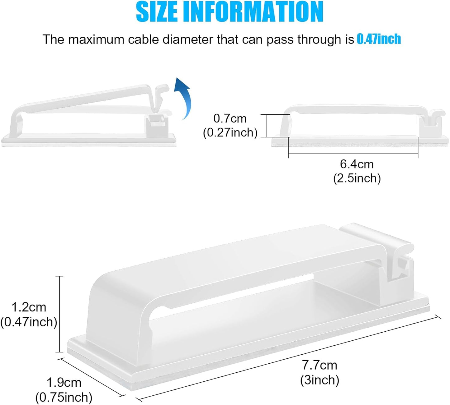 XHF 40 PCS Self Adhesive Cable Clips(XL) White,Wire Clips Cable Management Wire Organizer Cord Holder for Under Desk, Car, Wall, TV PC Ethernet Cable