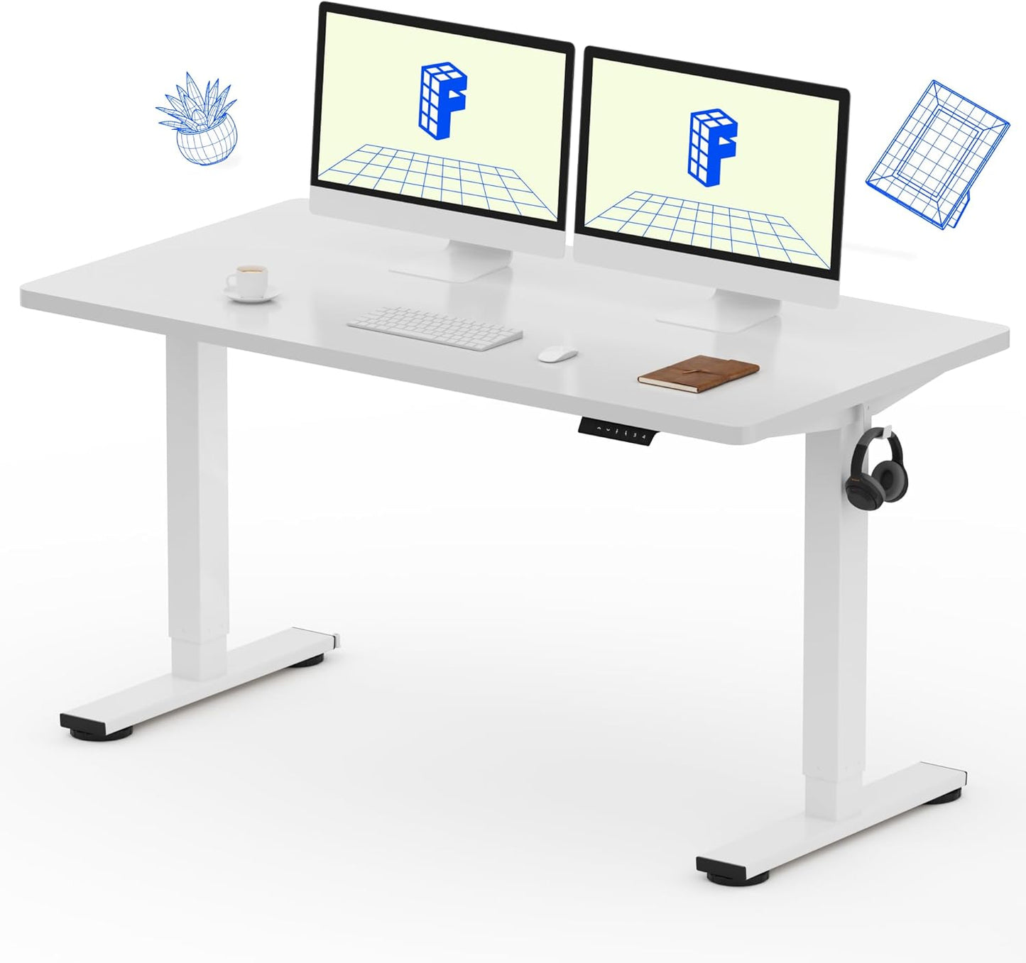 FLEXISPOT EN1 Whole Piece Standing Desk 55 x 28 Inches Stand Up Desk Workstation for Home Office (White Frame + White Top, 2 Packages)