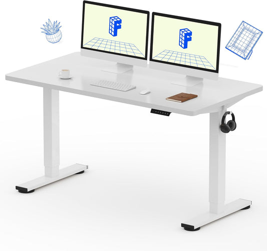 FLEXISPOT EN1 Whole Piece Standing Desk 55 x 28 Inches Stand Up Desk Workstation for Home Office (White Frame + White Top, 2 Packages)