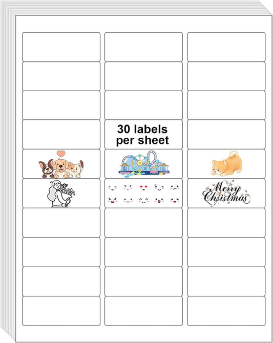 30 UP 3000 Stickers 100 Sheets 1" x 2-5/8" Shipping Return Address Labels for Laser Inkjet Printer, White Blank Mailing Labels