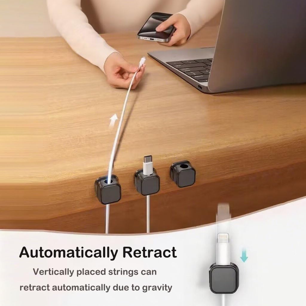 10 Pack Cord Organizer, Magnetic Cord Holder, Cable Clips for Desk, Adhesive Cable Management Wire Keeper for Nightstand, Home, Office, Desktop, Car, Wall (Black)