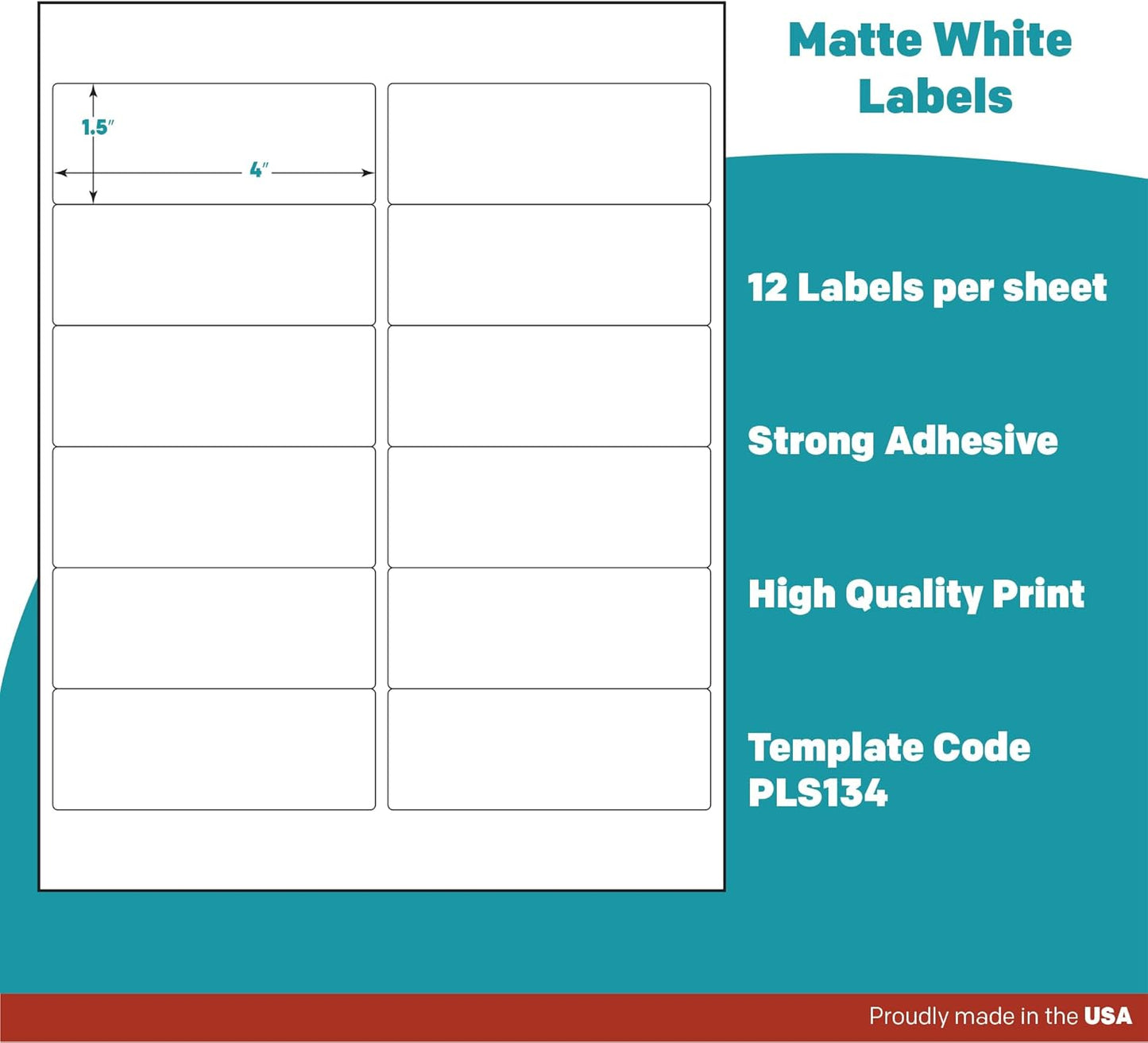 Premium Label Supply White Sticker Address Labels – 4" x 1.5" – Laser/Inkjet Compatible – (12 per Sheet), 100 Sheets – 1,200 Total Adhesive Labels
