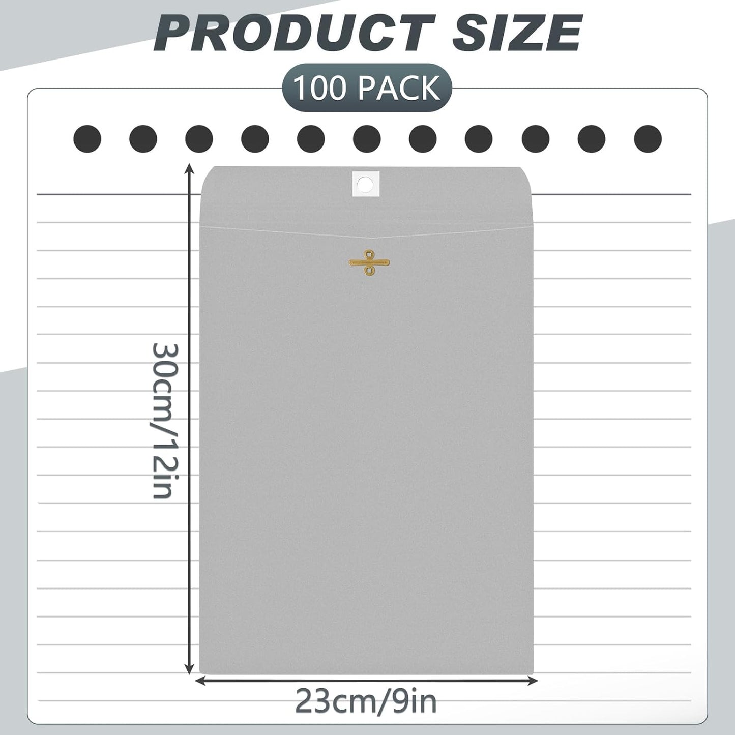 Geyee 100 Pcs Clasp Manilla Envelopes 9 x 12 Inch Gummed Colored Envelopes for Storing or Mailing for Home Office Business Supplies(Grey)