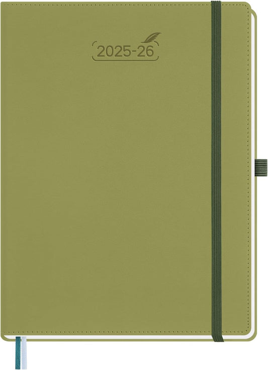 BEZEND Planner 2025-2026 Weekly and Monthly, 8.5" x 11" Academic Calendar (Jul 25-Dec 26) Vertical Daily Appointment with Hourly Timeslot & Monthly Tab, PU Leather Hardcover - Kiwi