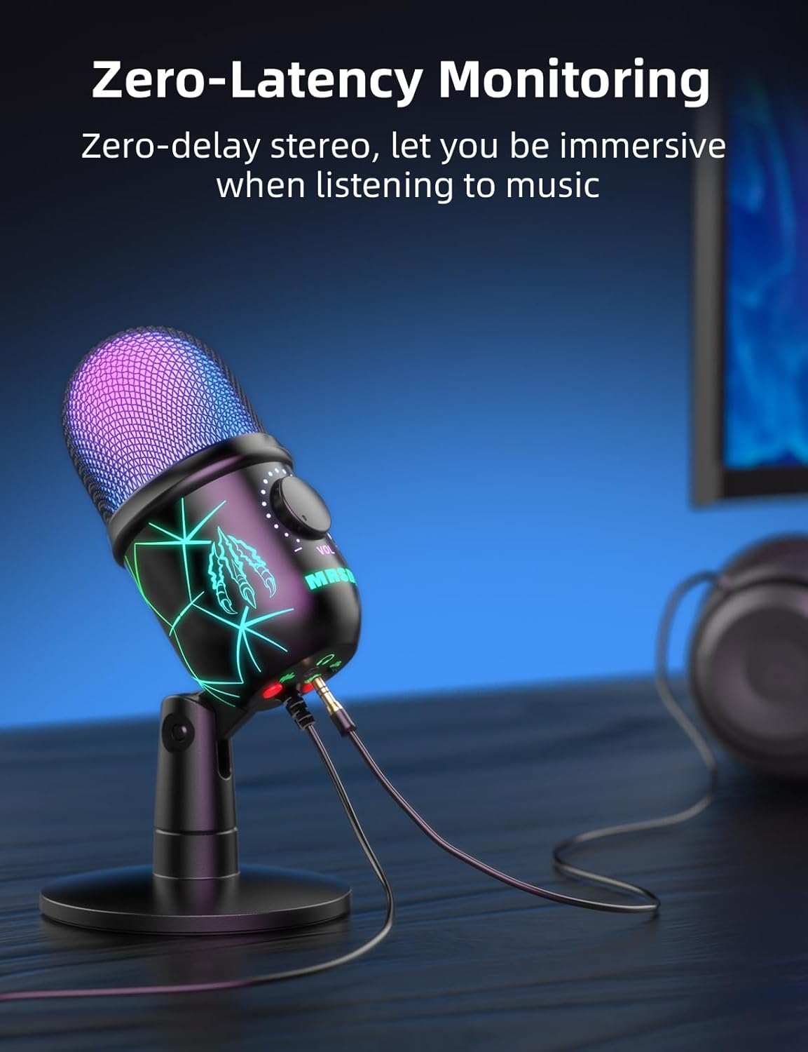 USB Gaming Microphone for PC, Mac, PS4, PS5, Computer Mic with Noise Reduction, Monitor, Mute and RGB, Great for Recording, Streaming, Podcasting