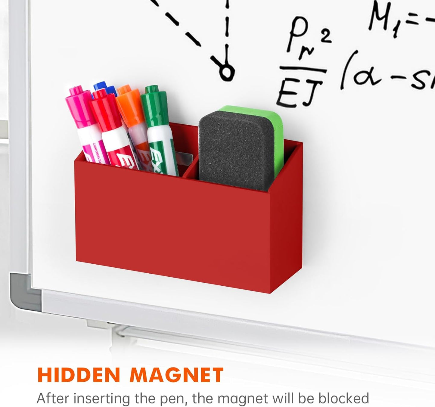BEYGORM Magnetic Dry Erase Marker Holder for Whiteboard,Non-slip Acrylic Magnet Pen Holder for Fridge Refrigerator,Locker Organizer for Work,Locker Accessories,Pencil Cup for Desk(Red)