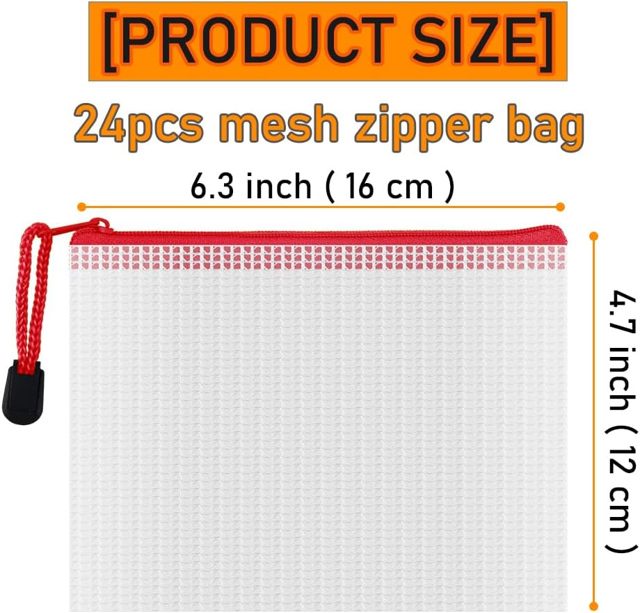 D-KINGCHY 24Pcs Zipper Storage Bags, Plastic Mesh Zippered Pouch for Organization, Waterproof Versatile Bags for Office Supplies School Travel