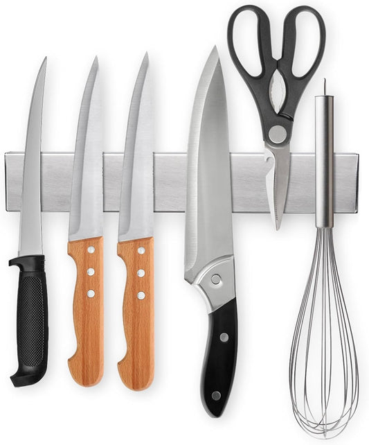 Ninolny 10 Inch Magnetic Knife Strip, Premium Stainless Steel Wall Mounted Kitchen Knives Bar,Space-Saving Powerful No Drilling Magnetic Knife Rack for Home Kitchen Utensil Holder & Tool Holder