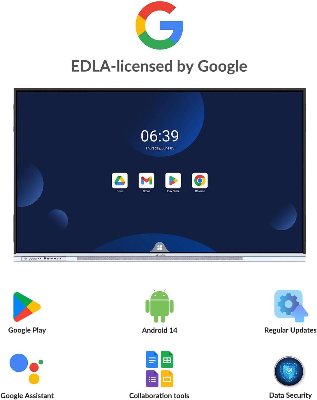 65 Inch 4K Smart Board - Google EDLA-Certified Interactive Whiteboard, Android 14, 50-Point Touch, Wireless Casting - Digital Whiteboard for Classrooms & Hybrid Offices (Board Only)