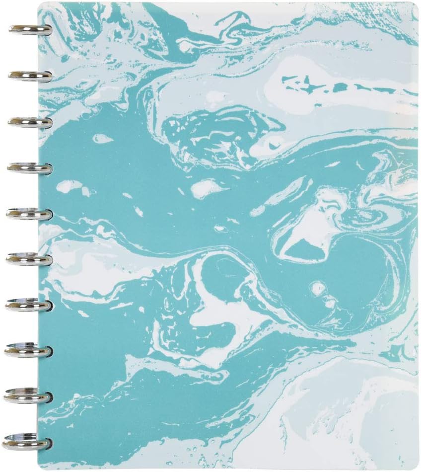 Talia Discbound Notebooks, Planner, Customizable, (yMarble Flow Turquoise w/Silver Discs, Midsize (7.5in x 9.75in))