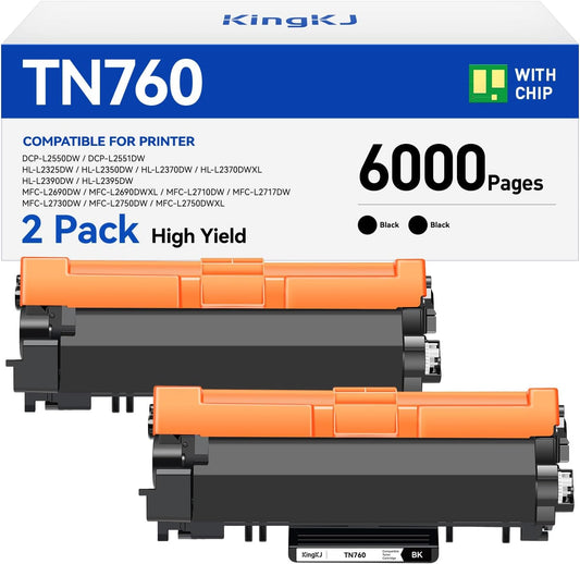 TN760 Black Toner Cartridge 2-Pack Compatible Replacement for Brother TN-760 MFC-L2710DW MFC-L2750DW HL-L2350DW DCP-L2550DW HL-L2395DW HL-L2370DW HL-L2325DW HL-L2390DW MFC-L2690DW Laser Printer Ink