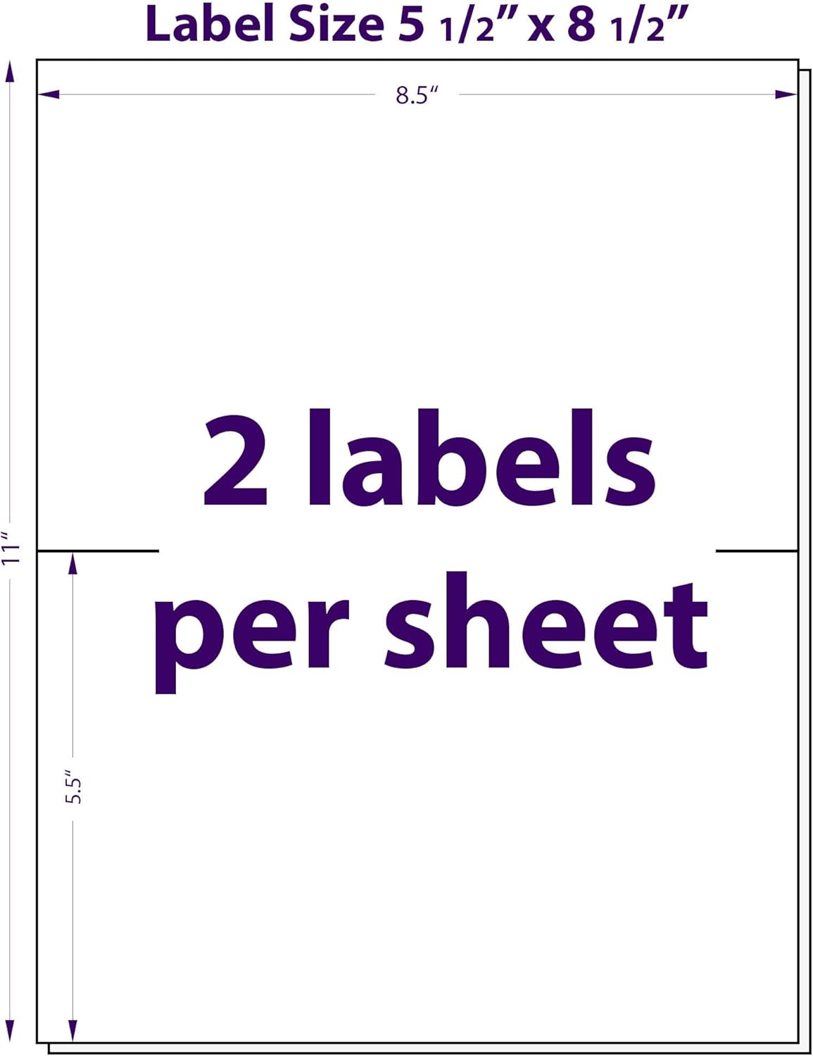 5.5" x 8.5", 100 Sheets, 200 Printable Half Sheet Labels, Blank Mailing Labels for Laser & Inkjet Printers, Letter Size