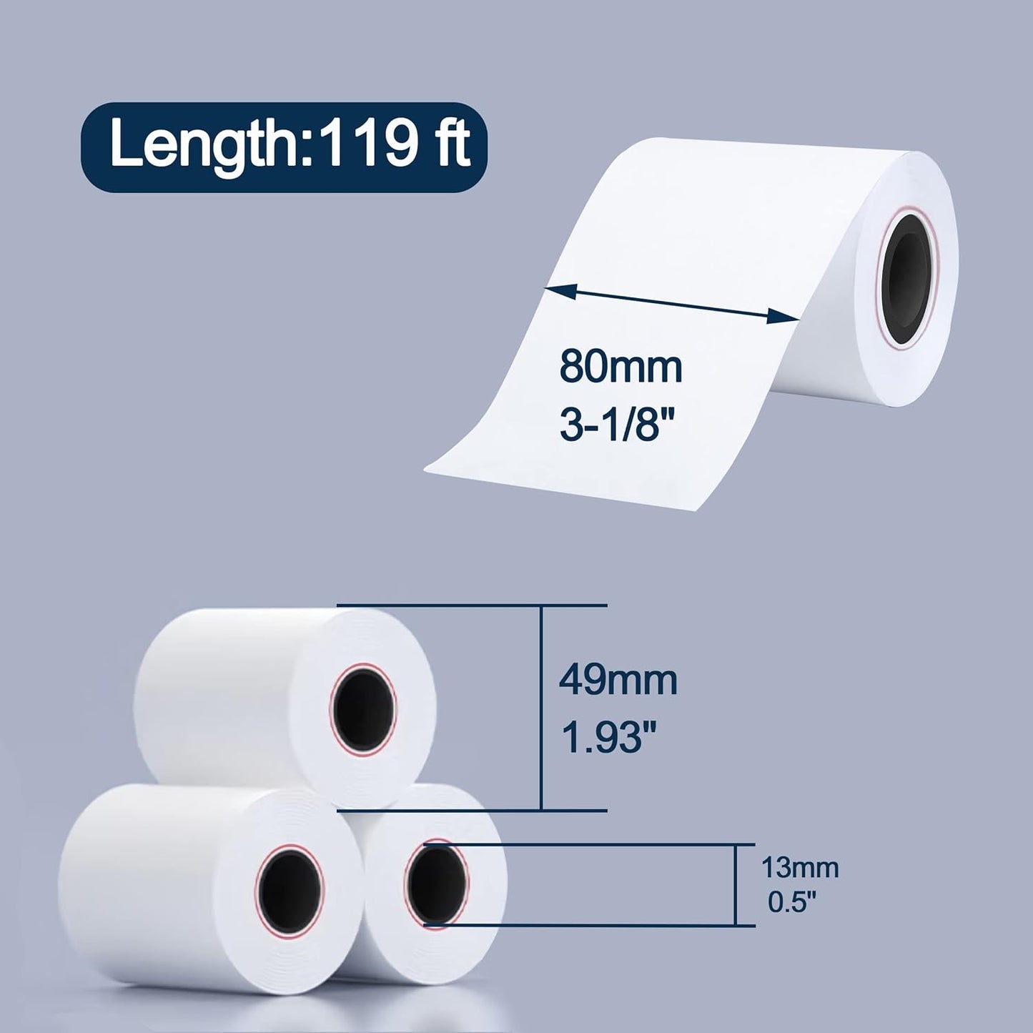 MFLABEL 3-1/8" x 119' Thermal Receipt Papers Rolls - 10 Rolls for 80mm Thermal POS Printer