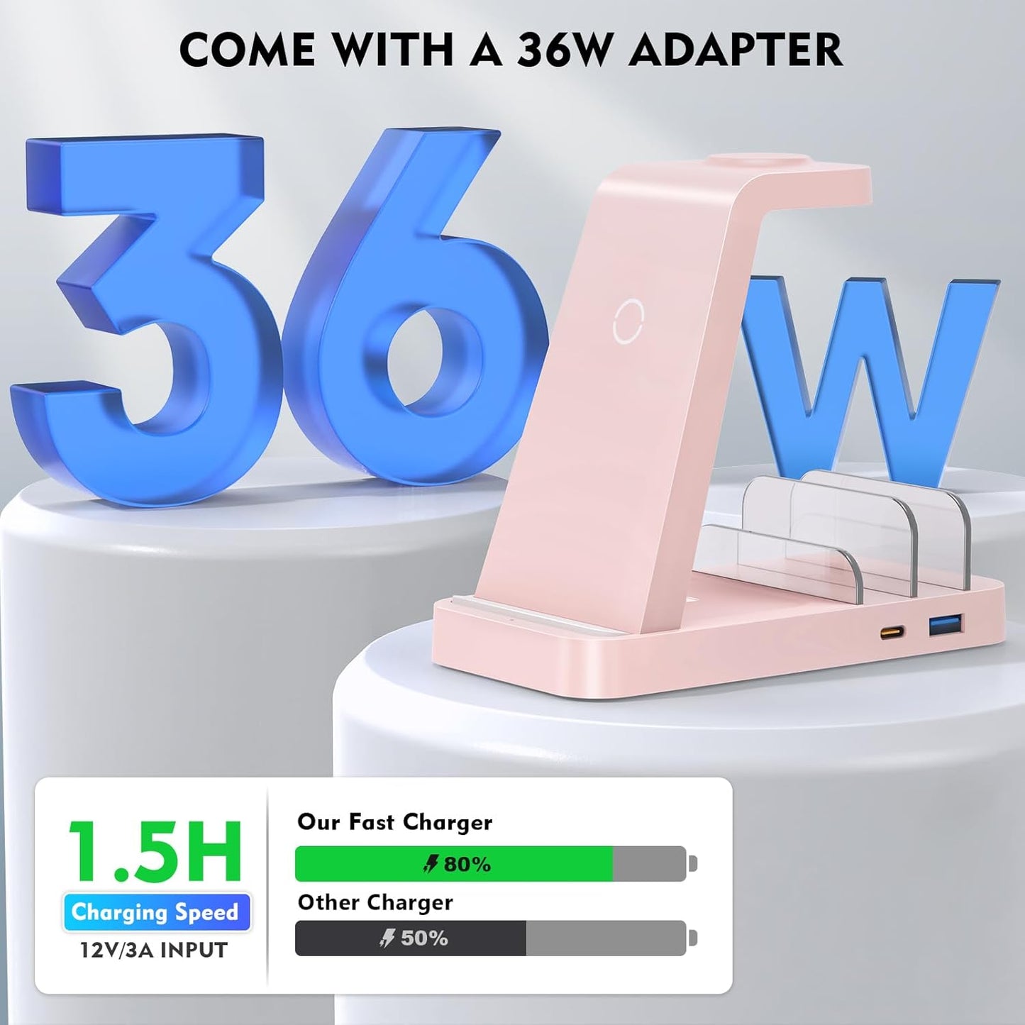 Wireless Charger for iPhone - 5 in 1 Charging Station for Multiple Devices Apple: Wireless Charging Stand Dock for iPhone 17 16e 16 15 14 13 12 Pro Max Apple Watch Airpods