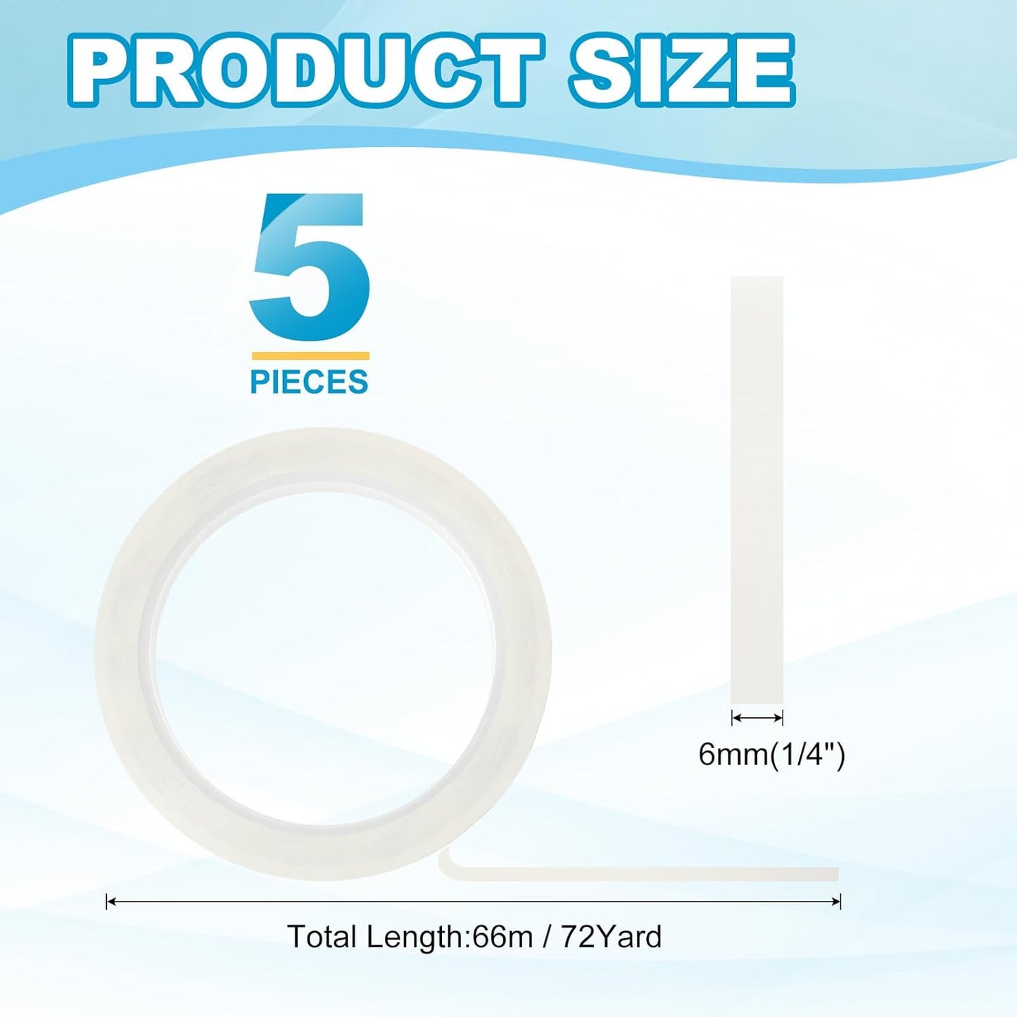 MECCANIXITY Whiteboard Tape 1/4" x 72 Yard Pinstripe Graphic Chart Line Grid Marking Tapes for Classroom Office Dry Erase Board Art, Clear, Pack of 5