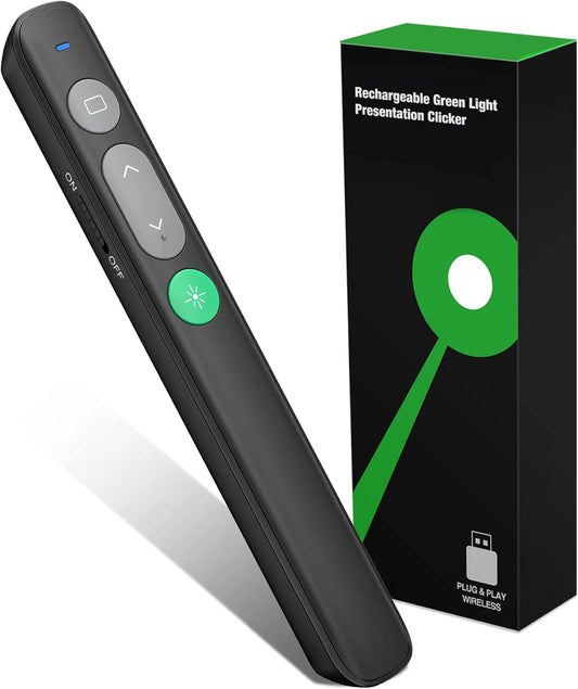 Presentation Clicker Wireless Presenter Remote Powerpoint Clicker with Green Light Pointer Cat Toy, Slide Advancer PPT Clicker for PowerPoint Presentations Remote USB Control for Mac, Laptop,Computer