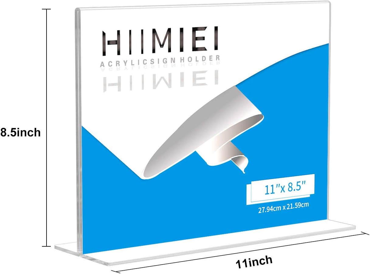 HIIMIEI 8.5x11 Acrylic Sign Holder Horizontal Table Menu Display Stand, Clear Plastic 8.5x11 Double Sided Picture Frames for Desk Display(6 Pack)