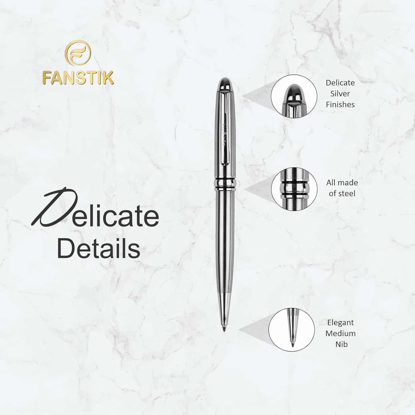 Customized BallPoint pen with name (MADE IN USA), stainless steel, Silver, luxury engraved pen personalized for men and for women. (BallPoint Silver)