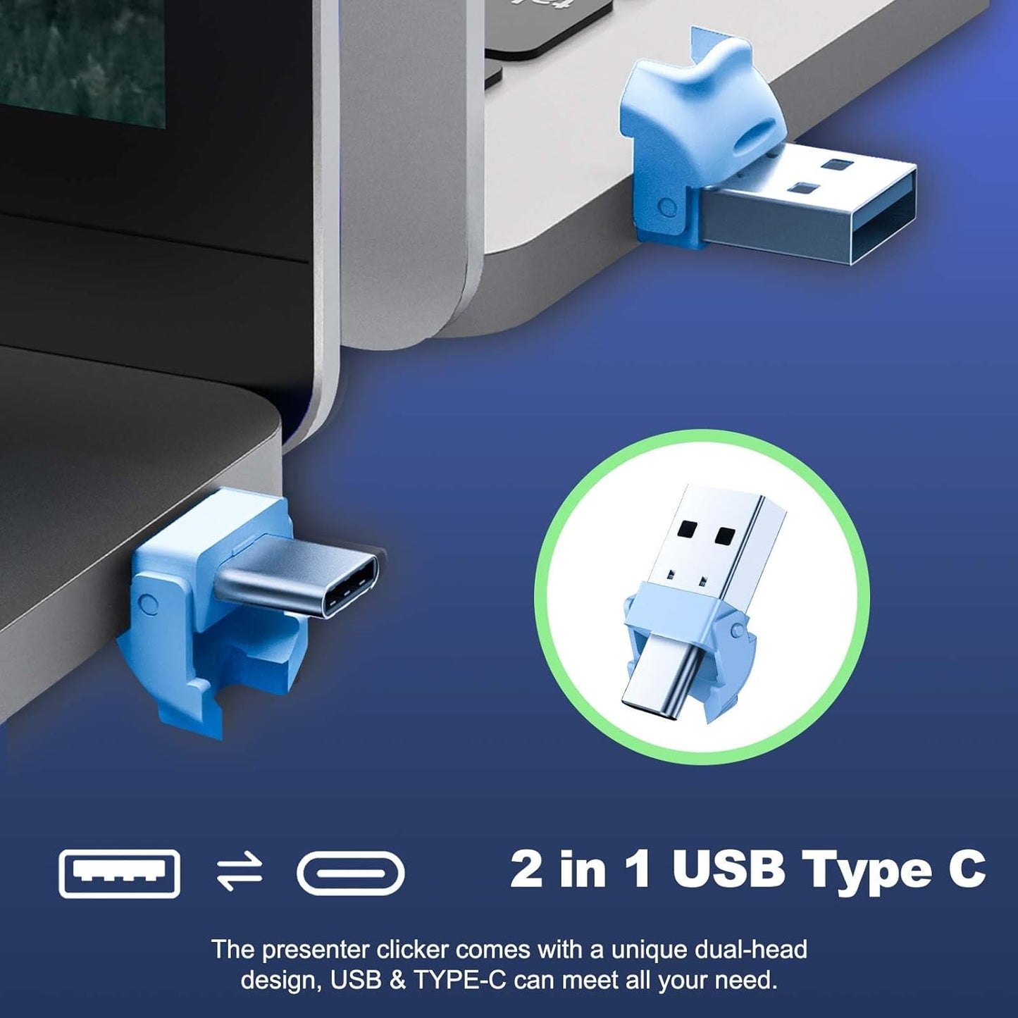 QUI Presentation Clicker for PowerPoint, RF 2.4GHz USB C Wireless Presenter Remote with Volume Control, PowerPoint Clicker Slide Advancer for Mac, Windows, Laptop, Keynote