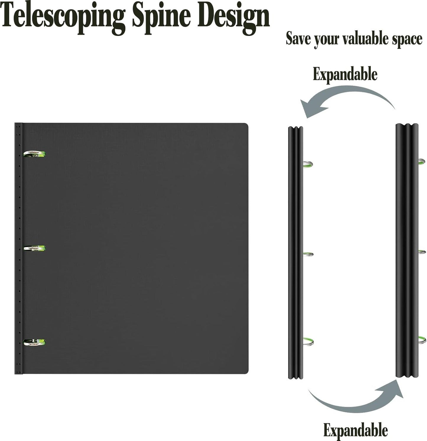 INFUN Telescoping 3 Ring Binder, Portable Plastic Binder with Telescoping Spine, 0.75 inch Rings， Foldable Front Cover Holds 8.5" x 11" Paper for School,Office and Homes-Black