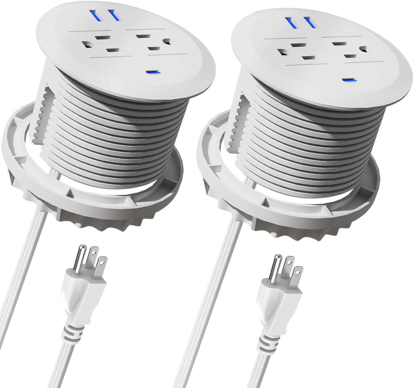 2PCS 3 Inch Desktop Power Grommet,10ft Cord,20W USB C Fast Charging Station,3-USB Port,Flush Mount.Round Recessed Power Strip Desk Hole Grommet Outlet for Workspace,Sofa,White