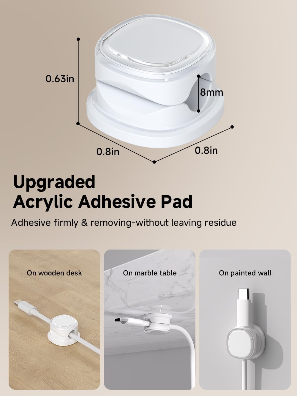 9 Pack Cord Organizer, Spring Cable Management, Adhesive Cute Cable Holder Clips, Phone Charger Wire Keeper for Desk Nightstand Car Office (9-Pack White)