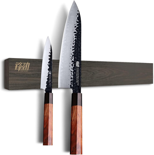 FINDKING Ash Wood Magnetic Knife Strip, Magnet Utensil Holder for Wall, Refrigerator, Wooden Rack for Kitchen Knives, No Drill (Dark Brown, 16 Inches, Without Knives)