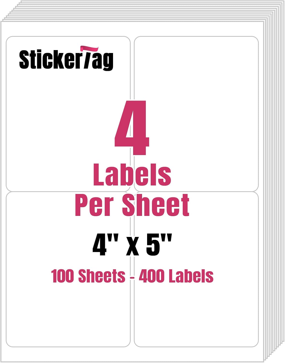 4UP 4" x 5" Shipping Labels Compatible with Laser & Inkjet Printers, Address Mailing Labels Self Adhesive Stickers (100 Sheets)