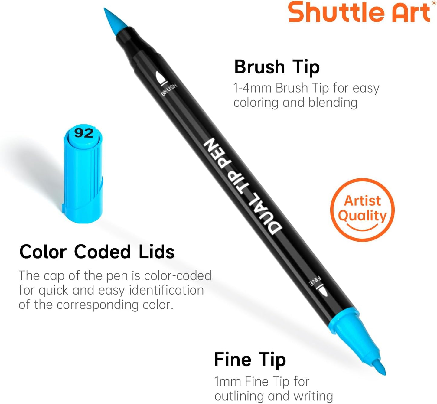 Shuttle Art Dual Tip Brush Marker Pens, 30 Colors Dual Tip Calligraphy Pens Fine and Brush Tip Markers Set, Water-based Ink Perfect for Kids Adult Artist Calligraphy Journal Doodling Writing